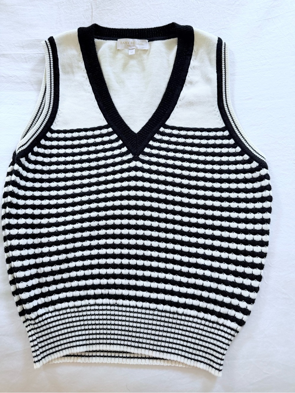EUC Ramy Brook Black and Cream Striped Knit V-Neck Sweater Vest